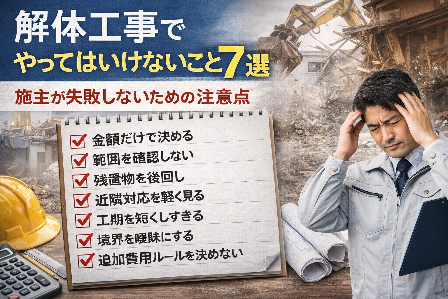 解体工事でやってはいけないこと7選！施主が失敗しないための注意点