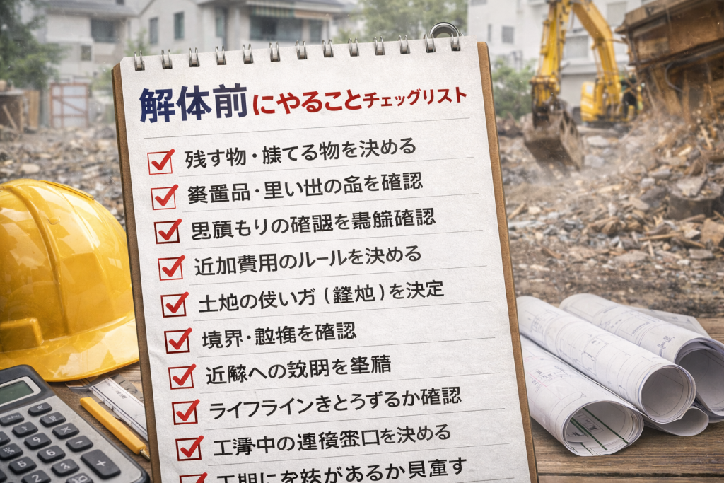 解体前にやることチェックリスト！依頼の際に準備するべき10項目【完全版】