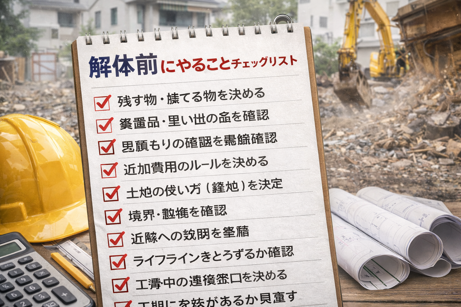 解体前にやることチェックリスト！依頼の際に準備するべき10項目【完全版】