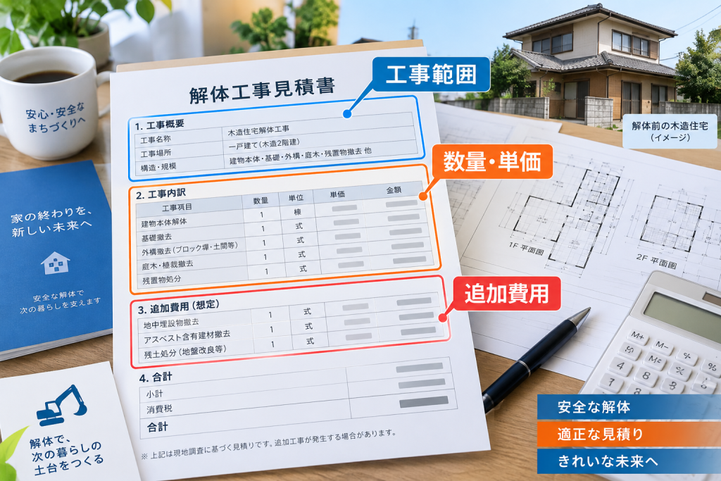 解体工事の見積書の見方｜内訳・追加費用の確認ポイント