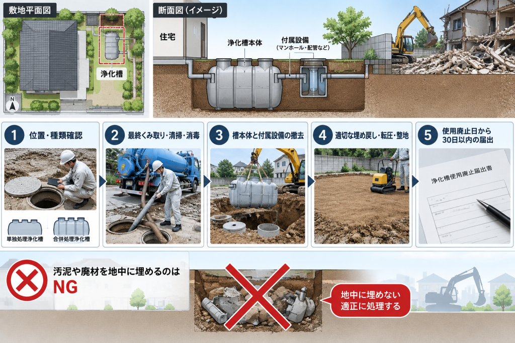 建物解体時の浄化槽はどうする？撤去・埋め戻し・届出・費用を解説